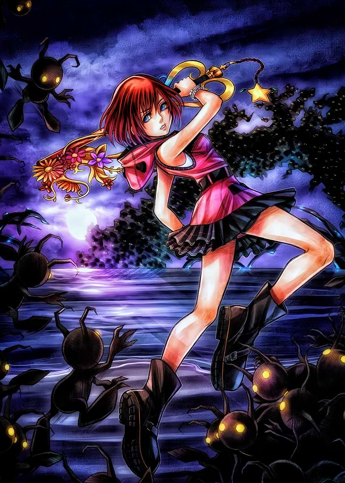 Kairi fighting Heartless with Keyblade