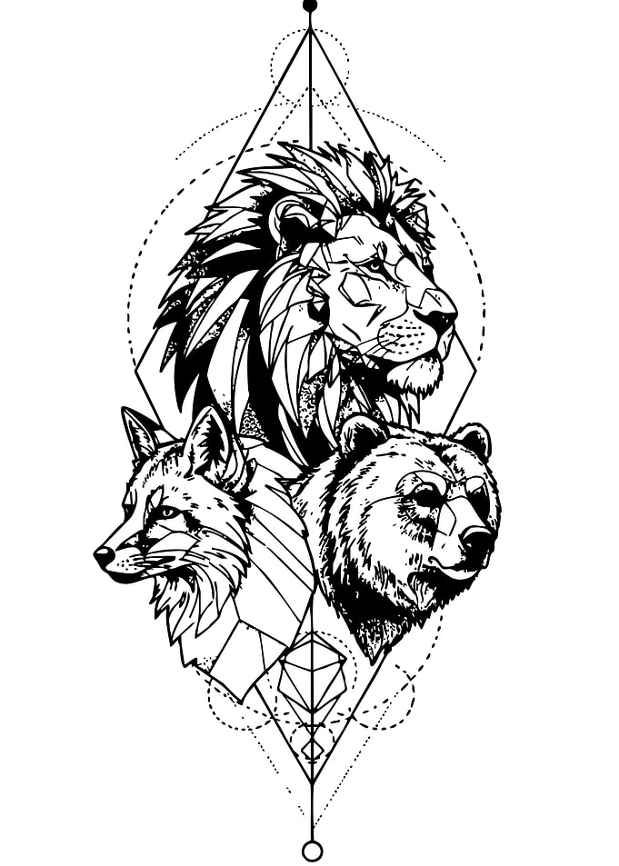 Geometric Animal Trio Tattoo Design