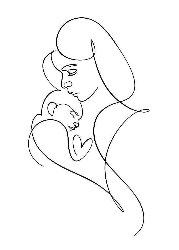Mother and Child Line Art