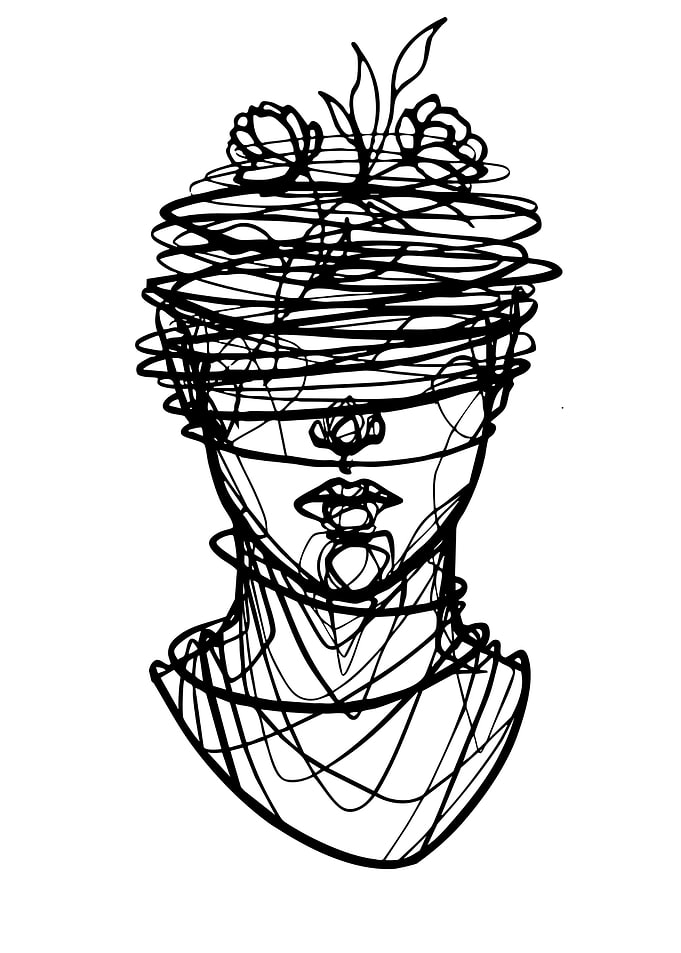 Abstract Face with Flowers Line Art