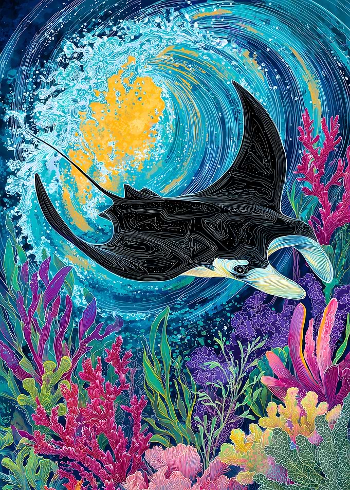 Manta Ray in Coral Reef