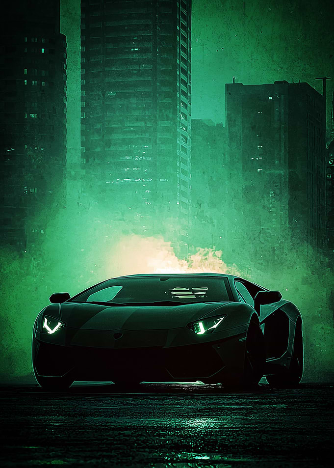 Dark Futuristic Car in City Poster