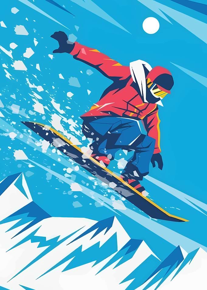 Snowboarder Mid-Air Jump