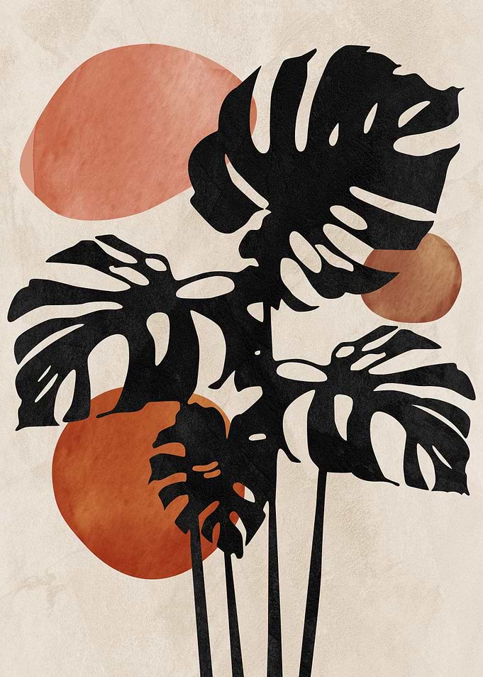 Monstera Leaves with Abstract Shapes
