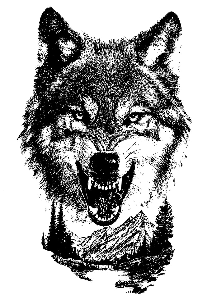 Fierce Wolf Over Mountain Landscape