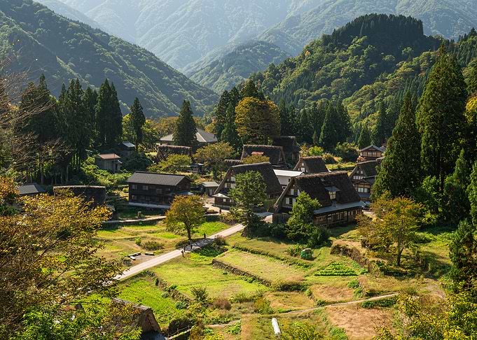 Traditional Japanese Village Gokayama in Mountains