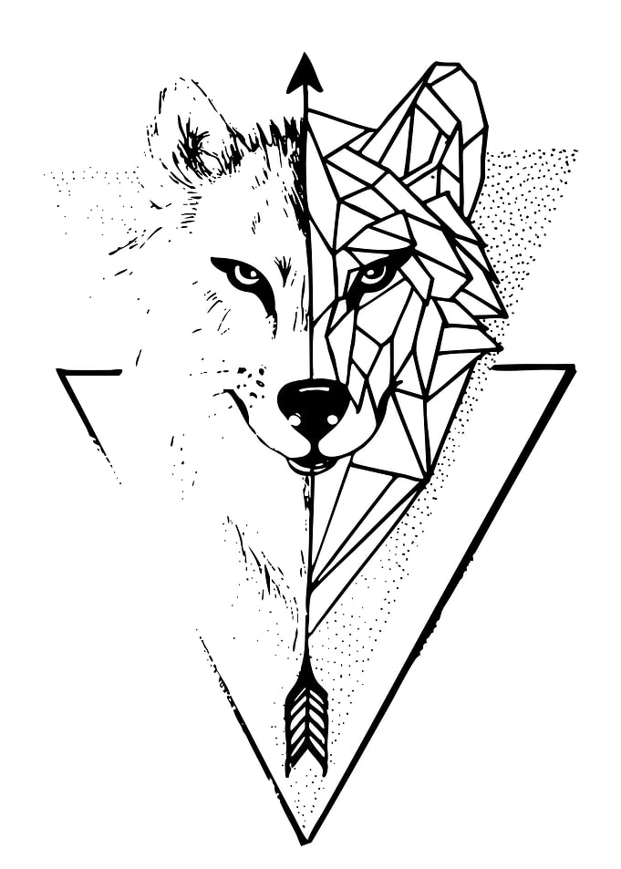 Geometric Wolf and Arrow Tattoo Design