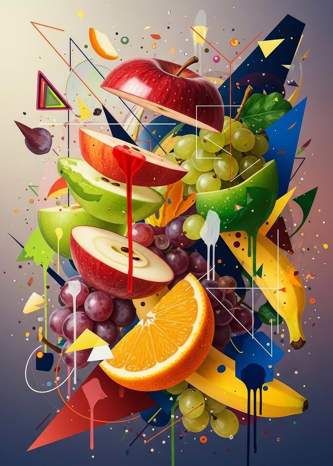 Abstract Fruit Composition with Geometric Shapes