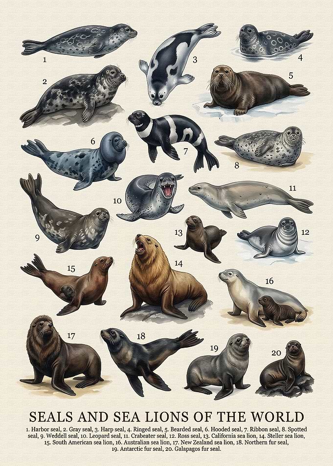 Illustration of Seals and Sea Lions