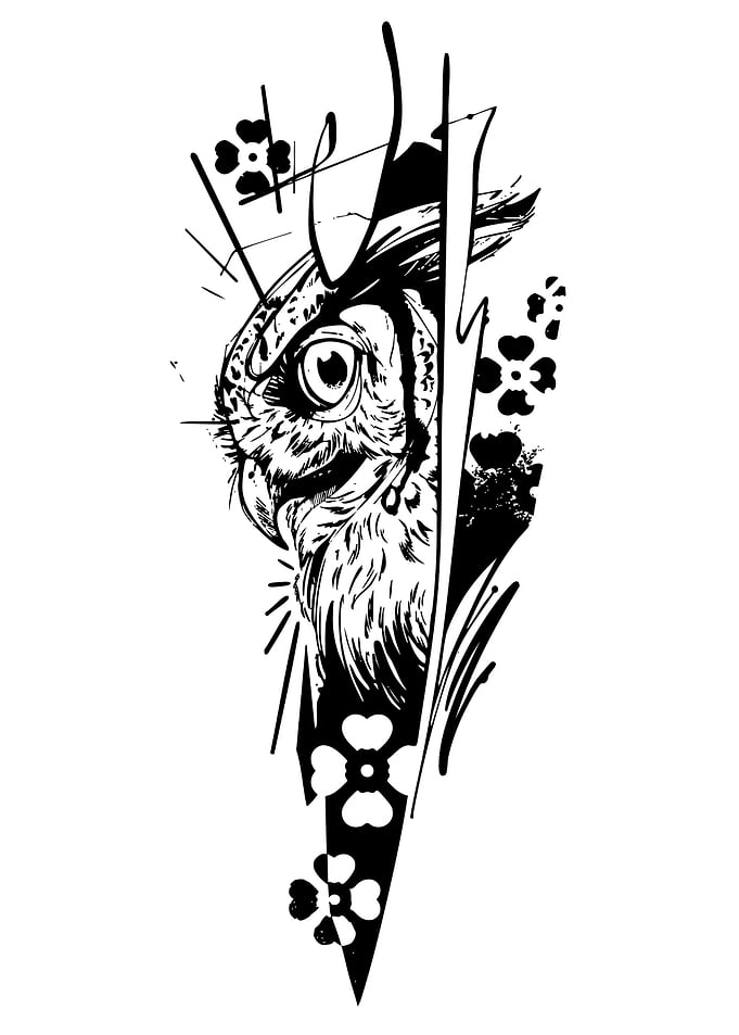 Black and White Owl Tattoo Design