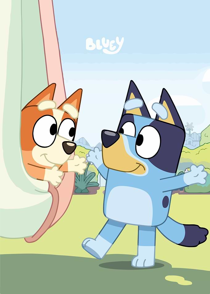 Bluey and Bingo playing