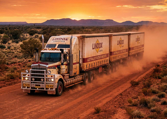 Outback Truck Driving at Sunset