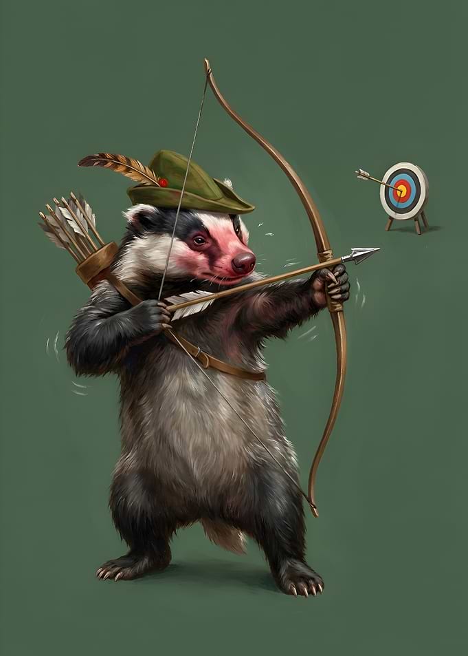 Archer Badger Aiming at Target