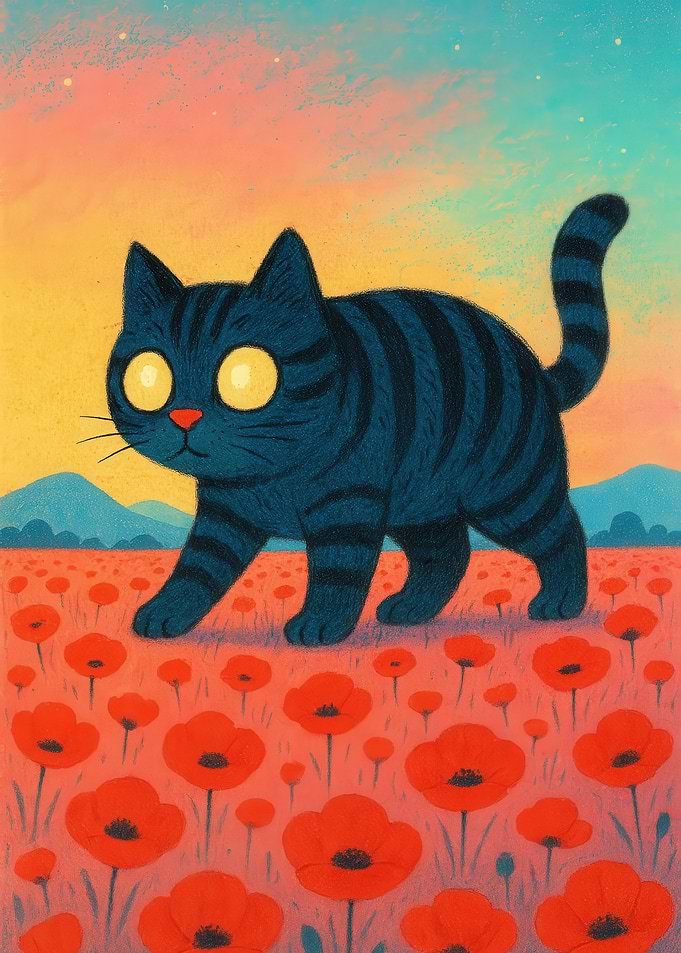 Cat in a Poppy Field