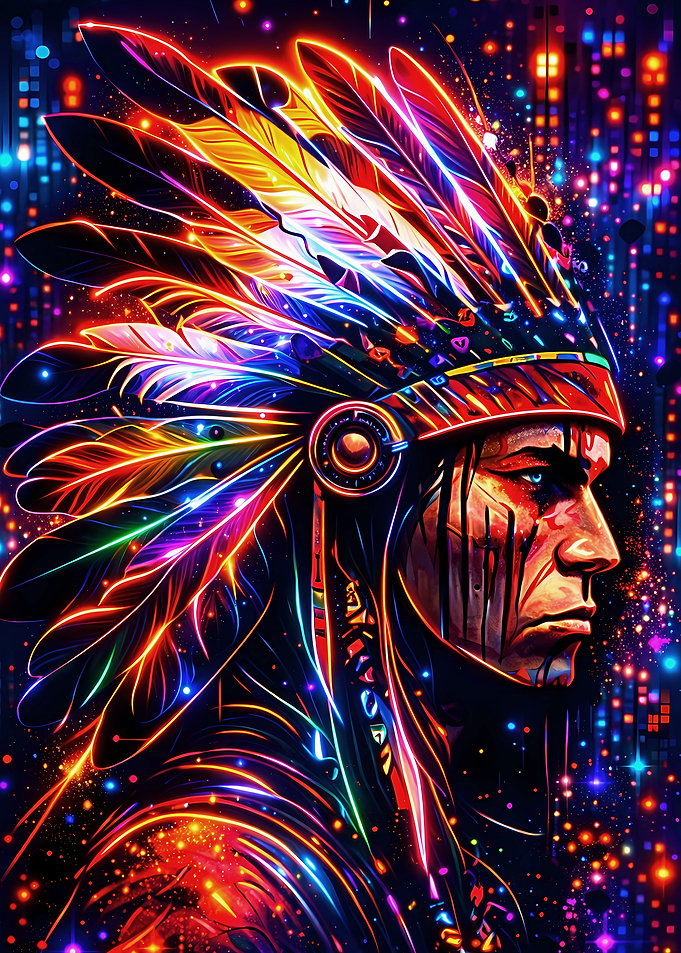 Great Art Neon Native American Chief Portrait