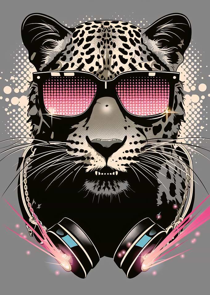 Leopard DJ with Sunglasses and Headphones