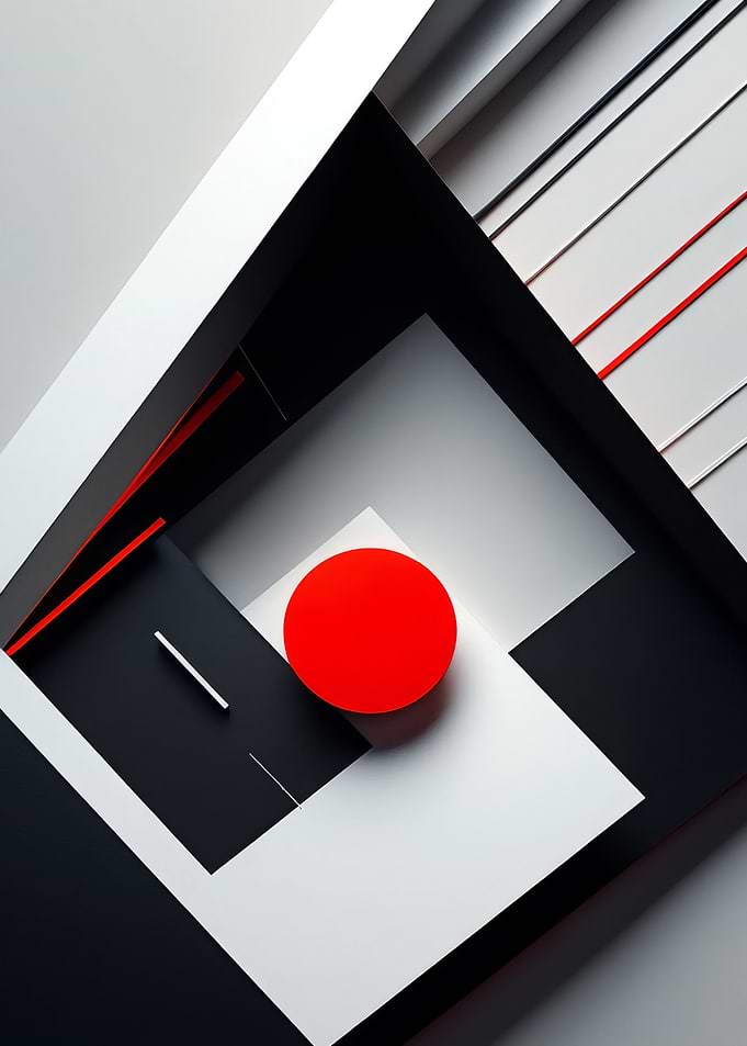 Abstract Geometric Composition with Red Circle