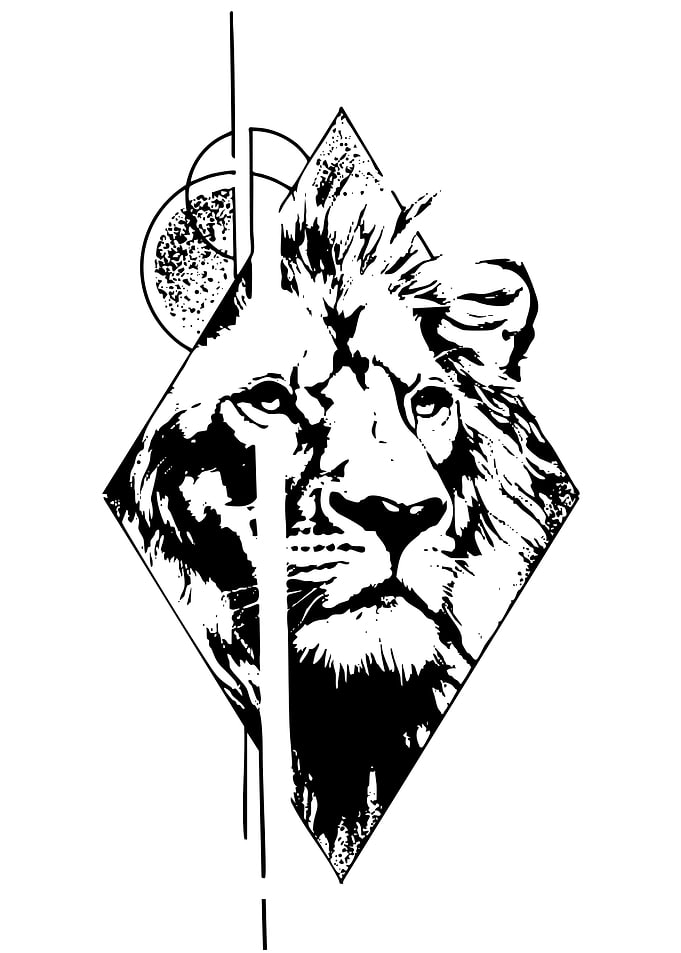 Geometric Lion Head Tattoo Design