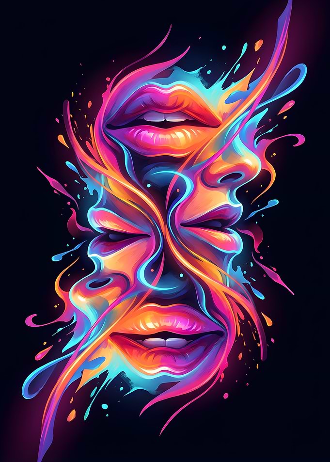 Abstract Neon Faces and Lips