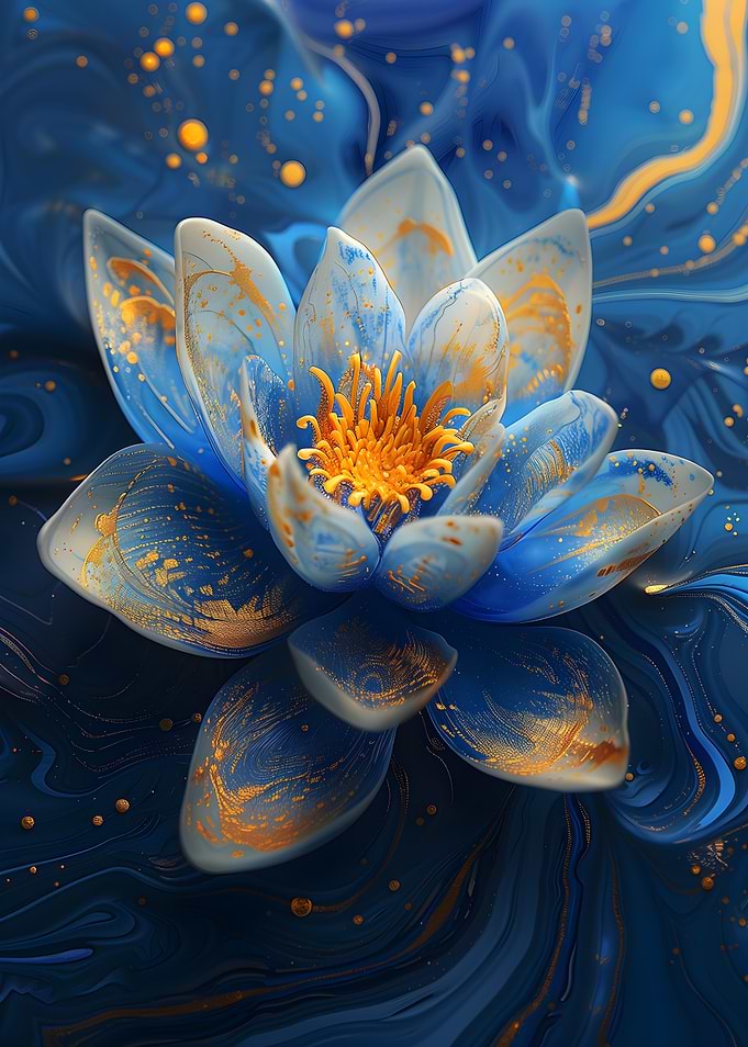 Blue and Gold Lotus Flower