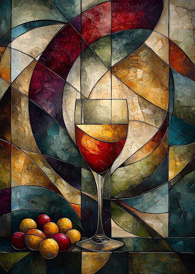 Stained Glass Wine and Grapes