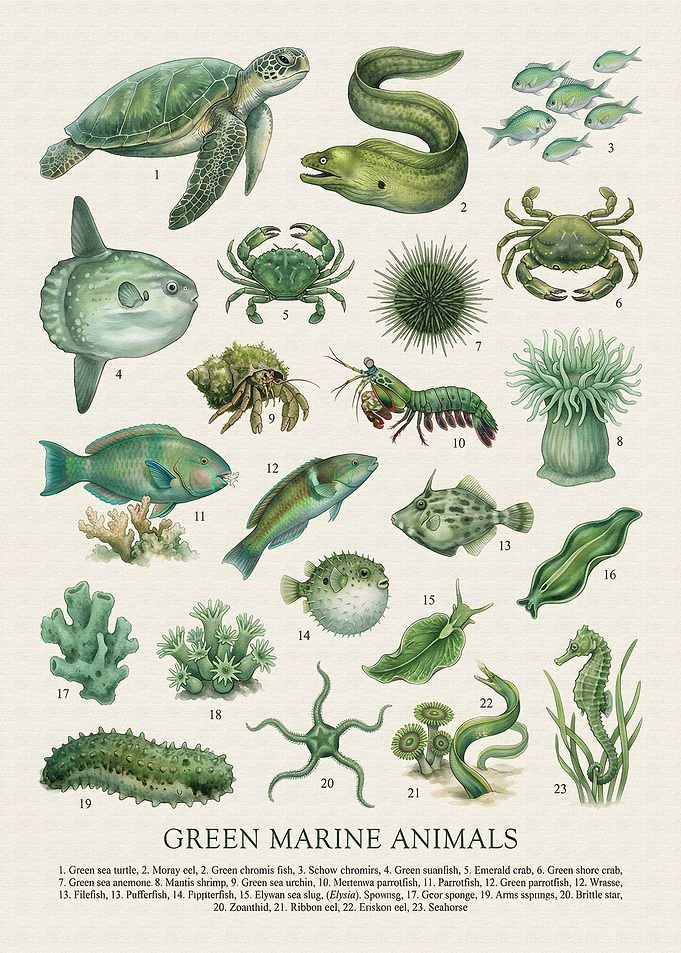 Green Marine Animals Illustration