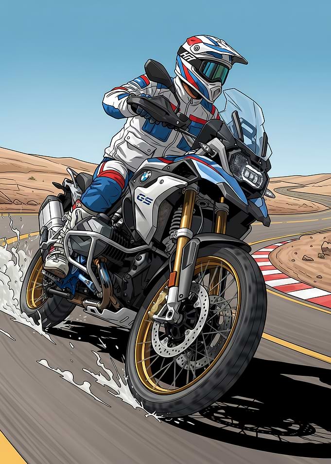 Motorcyclist riding on a desert road