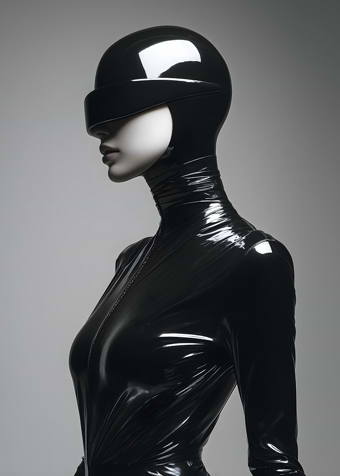 Futuristic Fashion Model in Black Latex