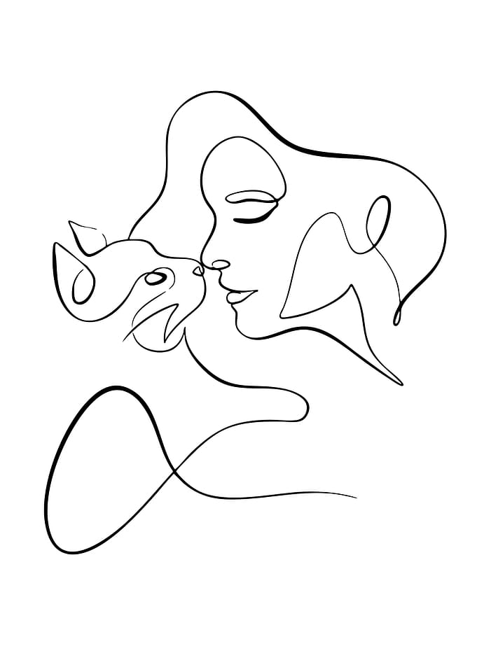Woman and Cat Line Art