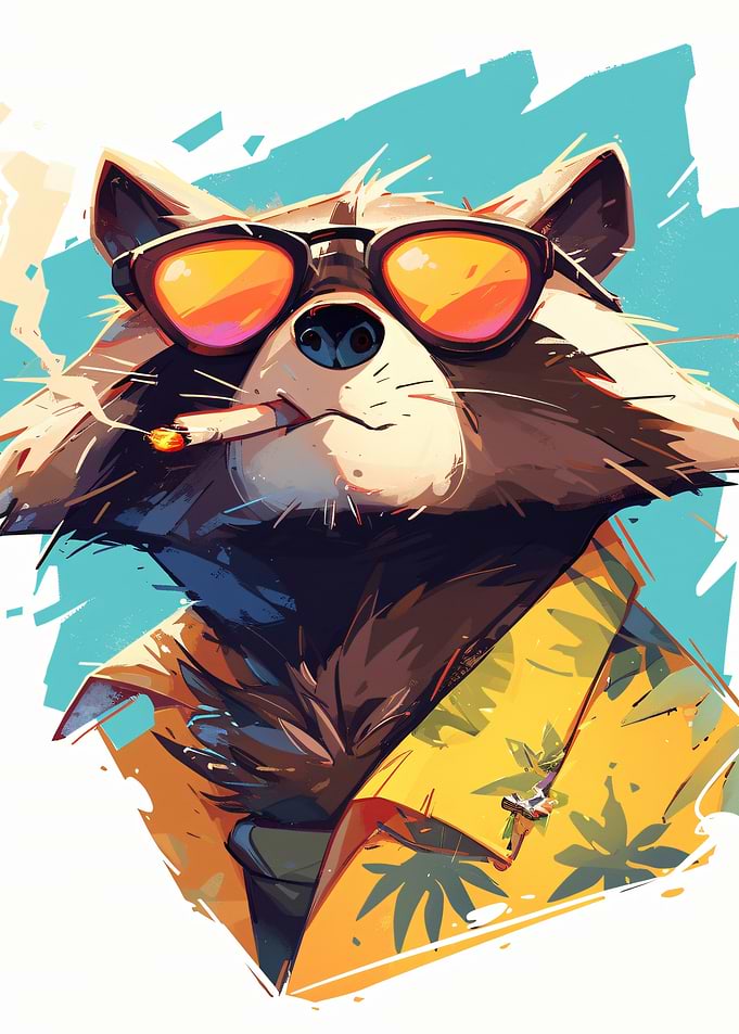 Cool Raccoon Smoking with Sunglasses