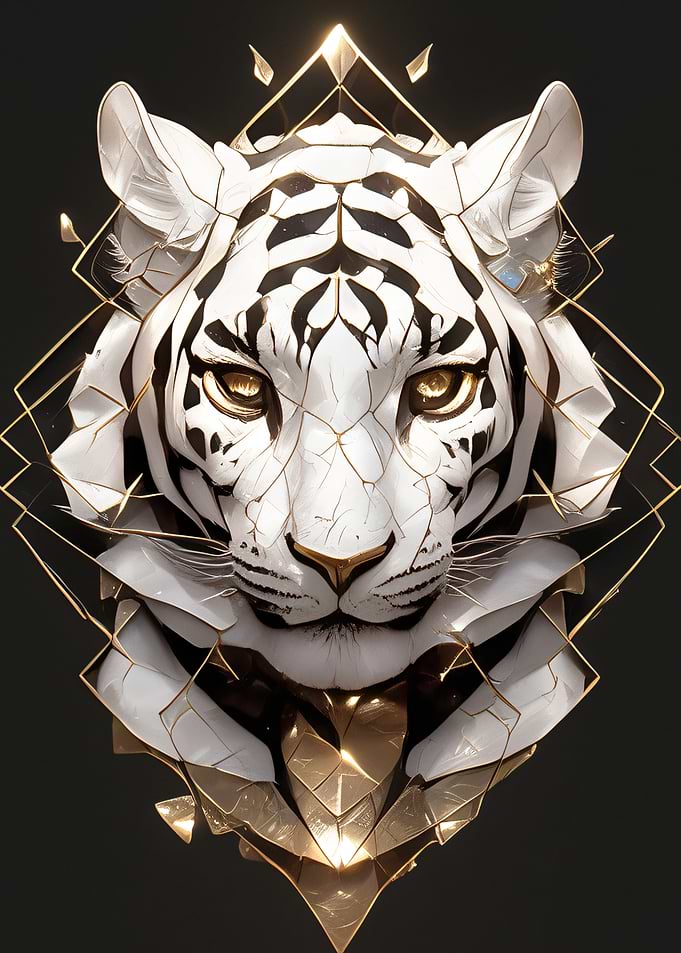 White Tiger with Geometric Gold Accents