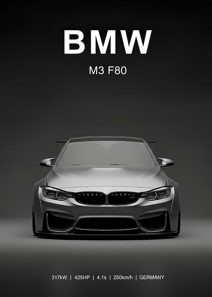 silver sport BMW M3 F80 Poster