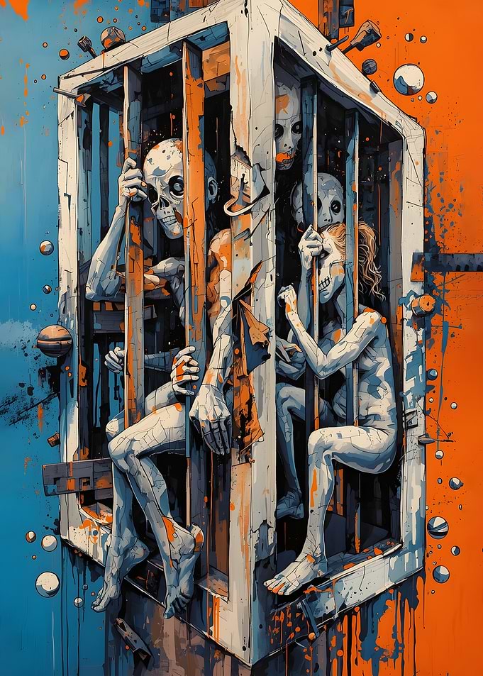 Abstract Disturbing Figures in a Cage