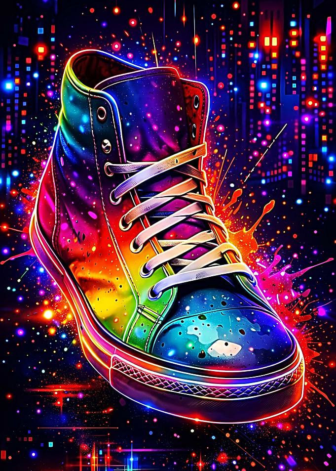 Rainbow High-Top Sneaker in Neon City