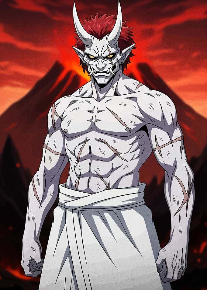 Demonic Warrior in Fiery Landscape