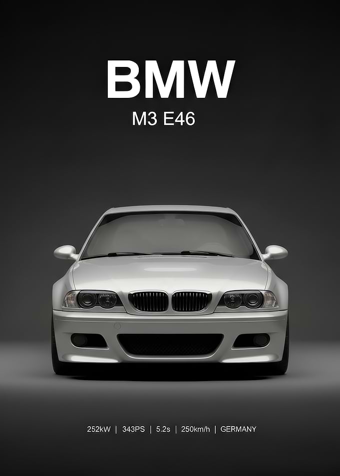 silver BMW M3 E46 Poster
