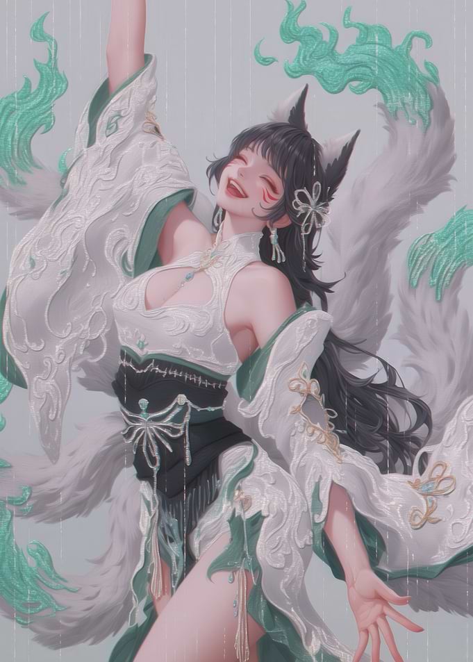 Joyful Kitsune Girl in Traditional Attire