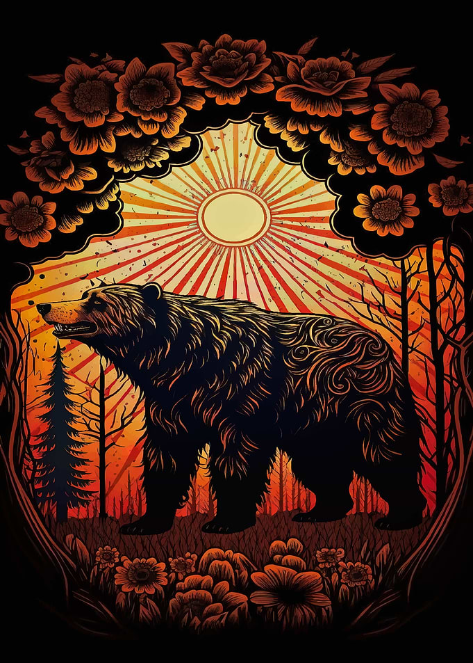 Bear in Floral Sunburst Forest