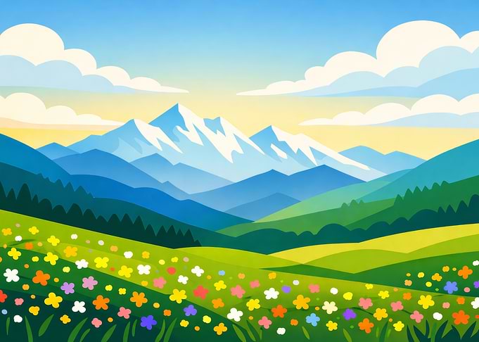 Vibrant Mountain Landscape with Wildflowers