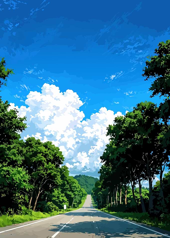 Scenic Road Through Lush Green Trees