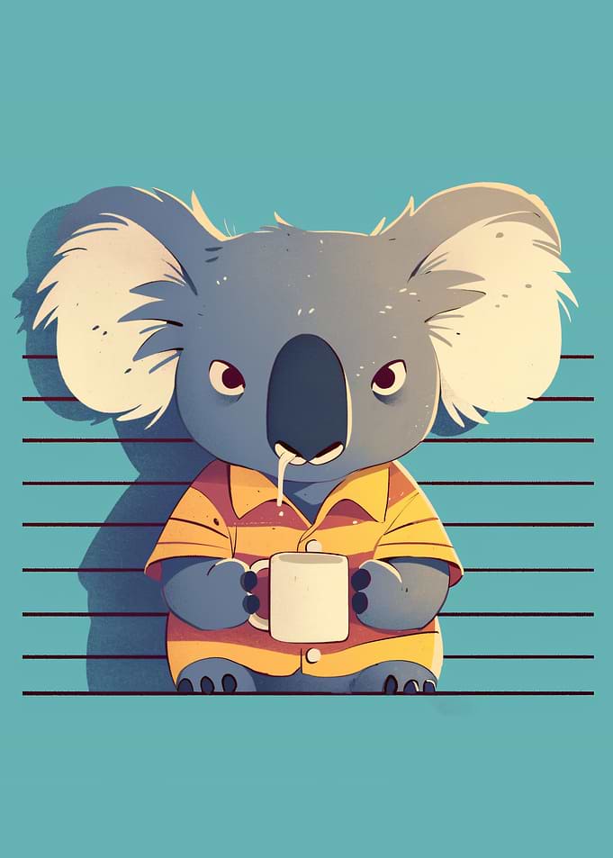 Grumpy Koala with Coffee Mug