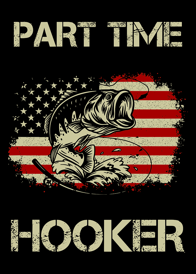 Part Time Hooker Poster, Largemouth Bass Fishing Print, Patriotic American Wall Art