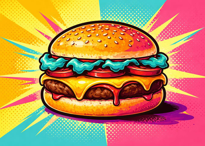 Vibrant Pop Art Burger Illustration