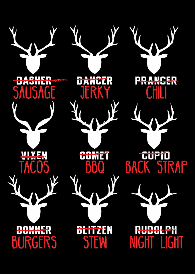 Funny Reindeer Names Poster, Christmas Food Humor Wall Art, Holiday Kitchen Decor Print