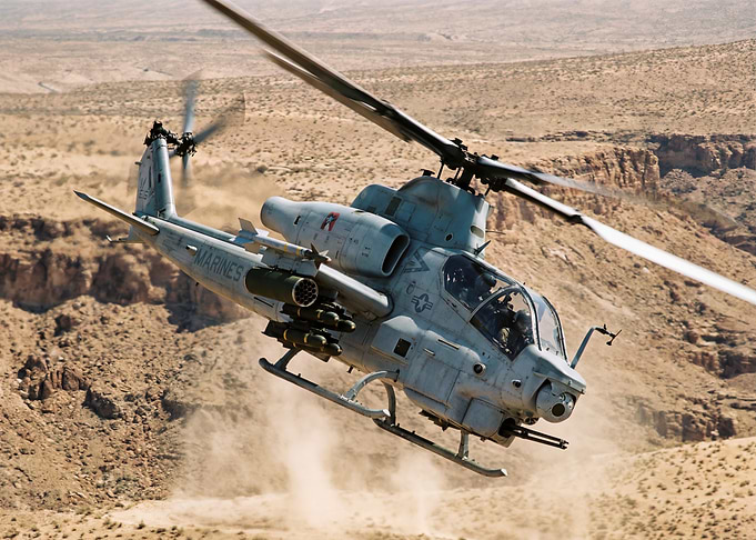 AH-1Z Viper Helicopter in Desert Canyon