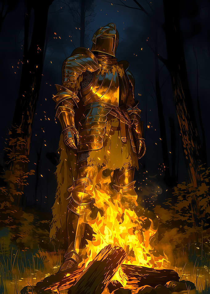 Knight by a Campfire