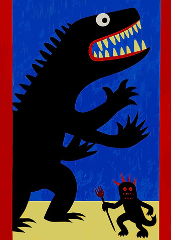 Monster and Devil with Pitchfork