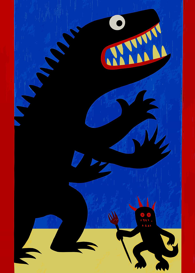 Monster and Devil with Pitchfork