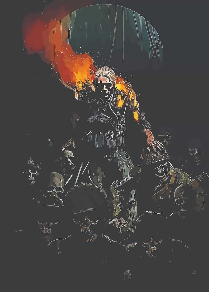 Fiery Warrior Amidst Skulls