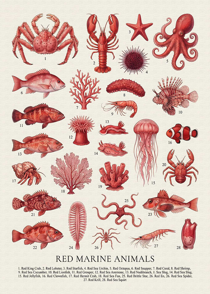 Red Marine Animals Illustration